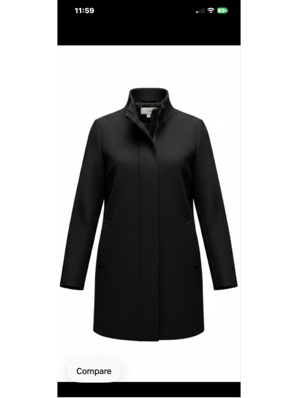 Women's J.Crew Black Wool-Blend Stand Collar Coat Size 14